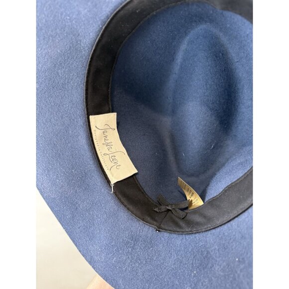 $337 Janessa Leone Women's Navy Blue 100% Wool Floppy Brim Fedora Medium M Hat - Picture 6 of 8